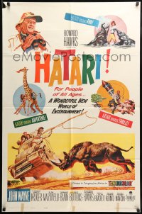 8y355 HATARI 1sh 1962 Howard Hawks, artwork of John Wayne in Africa by Frank McCarthy!
