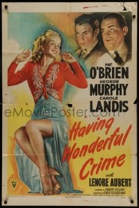 8y358 HAVING WONDERFUL CRIME style A 1sh 1944 sexy Carole Landis, Pat O'Brien, George Murphy!