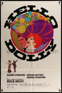 8y368 HELLO DOLLY roadshow 1sh 1969 art of Barbra Streisand & Walter Matthau by Richard Amsel!