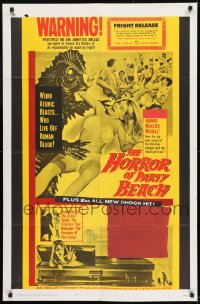 8y384 HORROR OF PARTY BEACH/CURSE OF THE LIVING CORPSE 1sh 1964 great monster images!