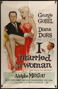8y403 I MARRIED A WOMAN 1sh 1958 artwork of sexiest Diana Dors sitting in George Gobel's lap!