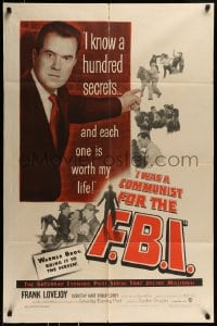 8y405 I WAS A COMMUNIST FOR THE FBI 1sh 1951 Frank Lovejoy knows secrets, Red Scare film noir!