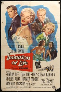 8y413 IMITATION OF LIFE 1sh 1959 Reynold Brown art, sexy Lana Turner, Sandra Dee, Fannie Hurst