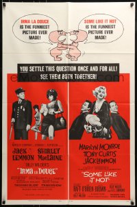 8y421 IRMA LA DOUCE/SOME LIKE IT HOT 1sh 1963 Billy Wilder, Jack Lemmon double-feature!