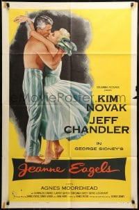 8y430 JEANNE EAGELS 1sh 1957 best romantic artwork of Kim Novak & Jeff Chandler kissing!
