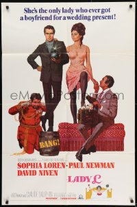 8y457 LADY L style B 1sh 1966 Terpning art of sexy Sophia Loren, Paul Newman & David Niven!