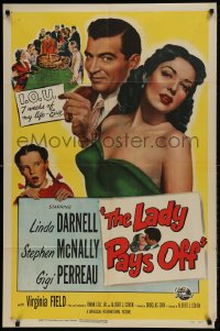 8y458 LADY PAYS OFF 1sh 1951 sexy Linda Darnell in gambles & loses, McNally, Perreau, roulette!