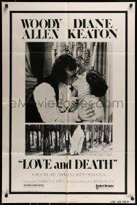 8y488 LOVE & DEATH style B 1sh 1975 Woody Allen & Diane Keaton romantic kiss close up!
