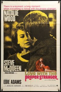 8y491 LOVE WITH THE PROPER STRANGER 1sh 1964 Natalie Wood & Steve McQueen, pink title design!