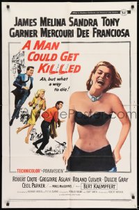 8y505 MAN COULD GET KILLED 1sh 1966 James Garner, sexy Melina Mercouri, Sandra Dee, Tony Franciosa