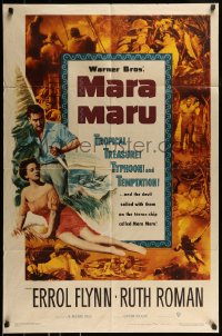 8y514 MARA MARU 1sh 1952 montage of Errol Flynn & sexy Ruth Roman in the tropical Philippines!