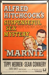 8y520 MARNIE 1sh 1964 Sean Connery & Tippi Hedren in Hitchcock's suspenseful sex mystery!
