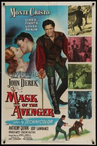 8y524 MASK OF THE AVENGER 1sh 1951 John Derek, Quinn, Monte Cristo lives, fights, loves again