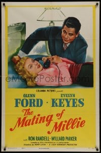 8y527 MATING OF MILLIE 1sh 1947 great romantic art of Glenn Ford & Evelyn Keyes on phone!