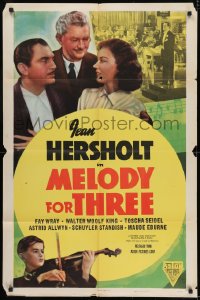 8y532 MELODY FOR THREE 1sh R1952 great art of Jean Hersholt, Fay Wray & Walter Woolf King!
