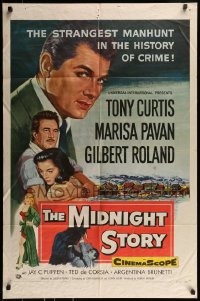 8y540 MIDNIGHT STORY 1sh 1957 Tony Curtis in the strangest San Francisco manhunt in crime's history!