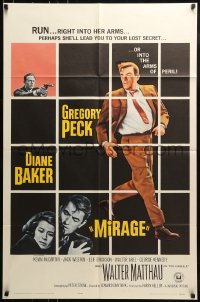 8y544 MIRAGE 1sh 1965 cool artwork of Gregory Peck & Diane Baker!