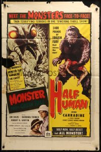 8y549 MONSTER FROM GREEN HELL/HALF HUMAN 1sh 1957 twin terrifying terrors in 1 towering thrill show!