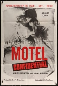 8y554 MOTEL CONFIDENTIAL 1sh 1967 the hot sheet industry, rooms by the hour, day, or night!