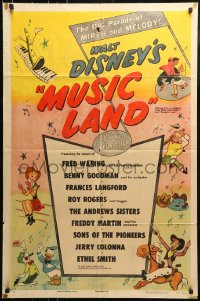 8y565 MUSIC LAND style A 1sh 1955 Disney, cartoon art of Donald Duck, Rogers, Joe Carioca & more!