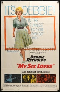 8y571 MY SIX LOVES 1sh 1962 Debbie Reynolds in the funniest fix a girl ever got into!