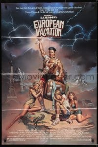 8y578 NATIONAL LAMPOON'S EUROPEAN VACATION 1sh 1985 Chevy Chase, wacky fantasy art by Vallejo!