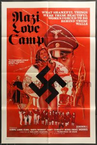 8y585 NAZI LOVE CAMP 1sh 1977 classic bad taste image of tortured girls & swastika!