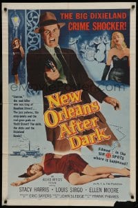 8y589 NEW ORLEANS AFTER DARK 1sh 1958 Louisiana drug smuggling, the big Dixieland crime shocker!