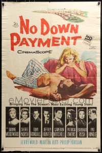 8y594 NO DOWN PAYMENT 1sh 1957 Joanne Woodward, daring art of unfaithful sexy suburban couple!