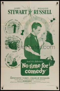 8y596 NO TIME FOR COMEDY 1sh R1956 romantic close up of Jimmy Stewart & Rosalind Russell!