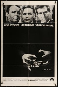 8y597 NO WAY TO TREAT A LADY 1sh 1968 Rod Steiger, Lee Remick & Segal, hands about to strangle!