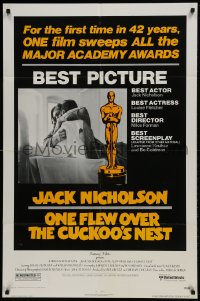 8y613 ONE FLEW OVER THE CUCKOO'S NEST awards 1sh 1975 Nicholson & Sampson, Forman, Best Picture!