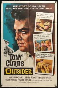 8y621 OUTSIDER 1sh 1962 great close up art of Tony Curtis as Ira Hayes of Iwo Jima fame!