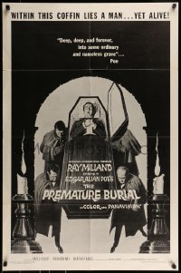 8y659 PREMATURE BURIAL 1sh R1967 Edgar Allan Poe, cool Reynold Brown art of Ray Milland buried alive