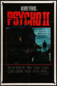 8y670 PSYCHO II 1sh 1983 Anthony Perkins as Norman Bates, cool creepy image of classic house!
