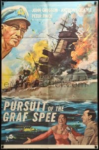 8y676 PURSUIT OF THE GRAF SPEE 1sh 1957 Powell & Pressburger, great art of exploding ship!