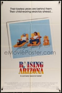 8y689 RAISING ARIZONA 1sh 1987 Coen Brothers, best art of Nicolas Cage, Holly Hunter & baby!