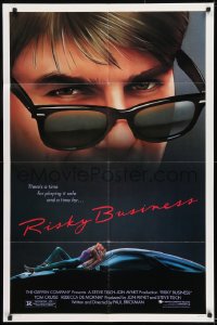 8y704 RISKY BUSINESS 1sh 1983 classic close up art of Tom Cruise in cool shades by Drew Struzan!