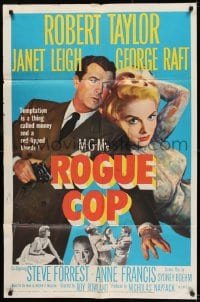 8y711 ROGUE COP 1sh 1954 art of Robert Taylor with gun & sexiest Janet Leigh, film noir!