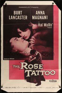 8y717 ROSE TATTOO 1sh 1955 Burt Lancaster, Anna Magnani, written by Tennessee Williams!