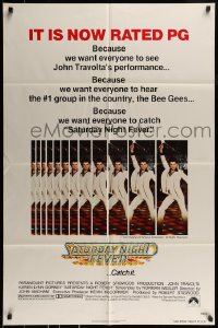 8y731 SATURDAY NIGHT FEVER 1sh R1979 multiple images of disco dancer Travolta, it's now rated PG!
