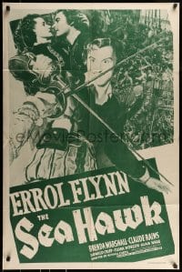 8y740 SEA HAWK 1sh R1956 Michael Curtiz directed, swashbuckler Errol Flynn in sword fight!