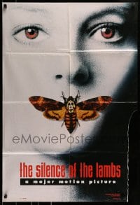 8y763 SILENCE OF THE LAMBS style A teaser DS 1sh 1990 image of Jodie Foster with moth over mouth!