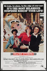 8y765 SILVER STREAK style A 1sh 1976 art of Gene Wilder, Richard Pryor & Jill Clayburgh by Gross!