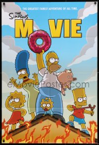 8y766 SIMPSONS MOVIE style C int'l DS 1sh 2007 Groening art of Homer, Bart, Marge, Maggie and Lisa!