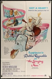 8y770 SINGING NUN 1sh 1966 great artwork of Debbie Reynolds with guitar riding Vespa!