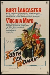 8y789 SOUTH SEA WOMAN 1sh 1953 leatherneckin' Burt Lancaster & sexy Virginia Mayo!