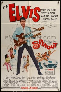 8y793 SPINOUT 1sh 1966 Elvis playing a double-necked guitar, foot on the gas & no brakes on fun!