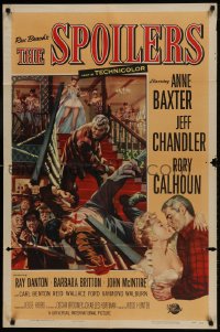 8y796 SPOILERS 1sh 1956 Anne Baxter, Jeff Chandler, Rory Calhoun, cool brawl artwork!