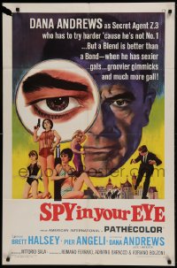 8y798 SPY IN YOUR EYE 1sh 1966 Dana Andrews has sexier gals and groovier gimmicks, cool art!